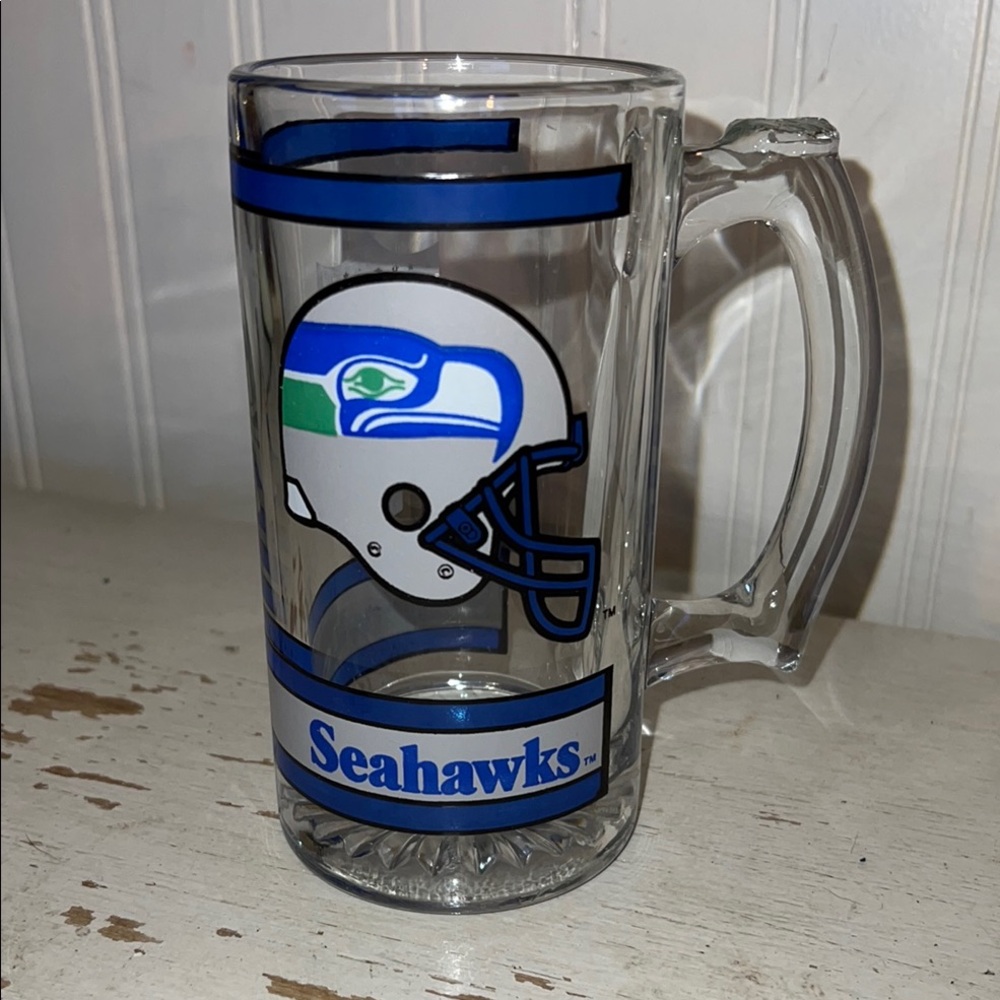 80's Seattle Seahawks Glass Mug 12-16oz Beer Kingdome Era Vintage NFL Football